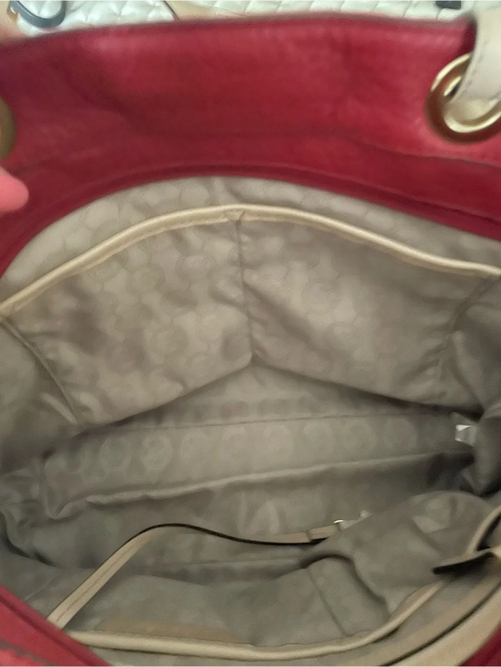 MICHAEL KORS Red Leather Tote with Beige Handles